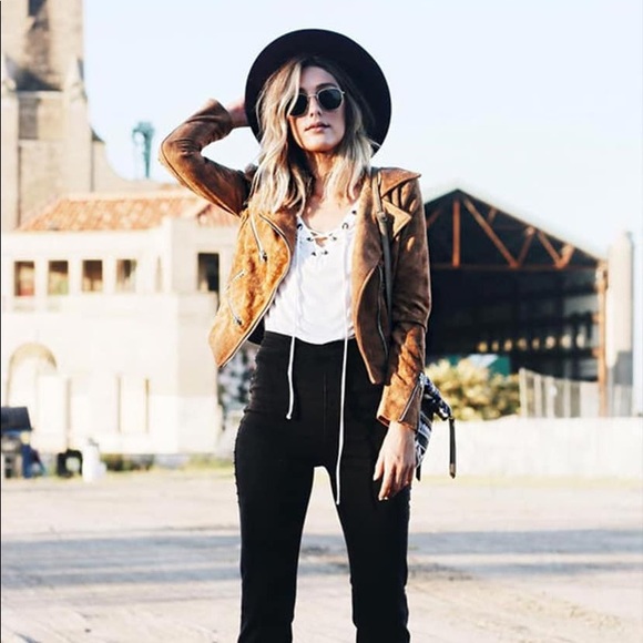 Lulus Suede With Love Tan Suede Moto Jacket. No rages, inside tag is cut - Picture 2 of 9